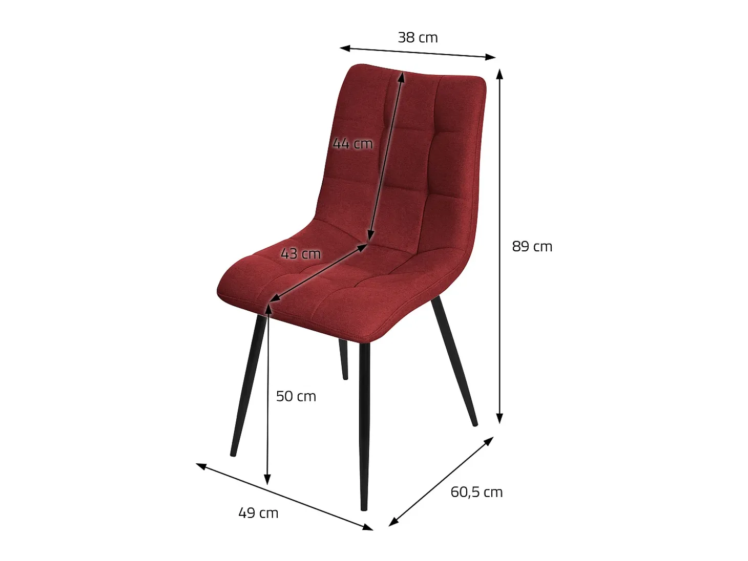 ML-Design Silla de comedor juego de 2 piezas rojo, Silla de salón con tapicería de tela y patas de metal negro