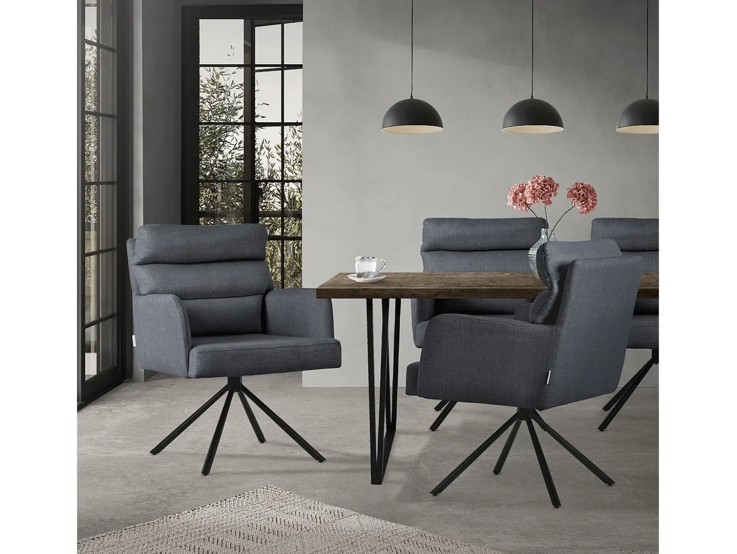 ML-Design Silla de comedor giratoria juego de 6 piezas Antracita, Sillón de salón con reposabrazos y respaldo