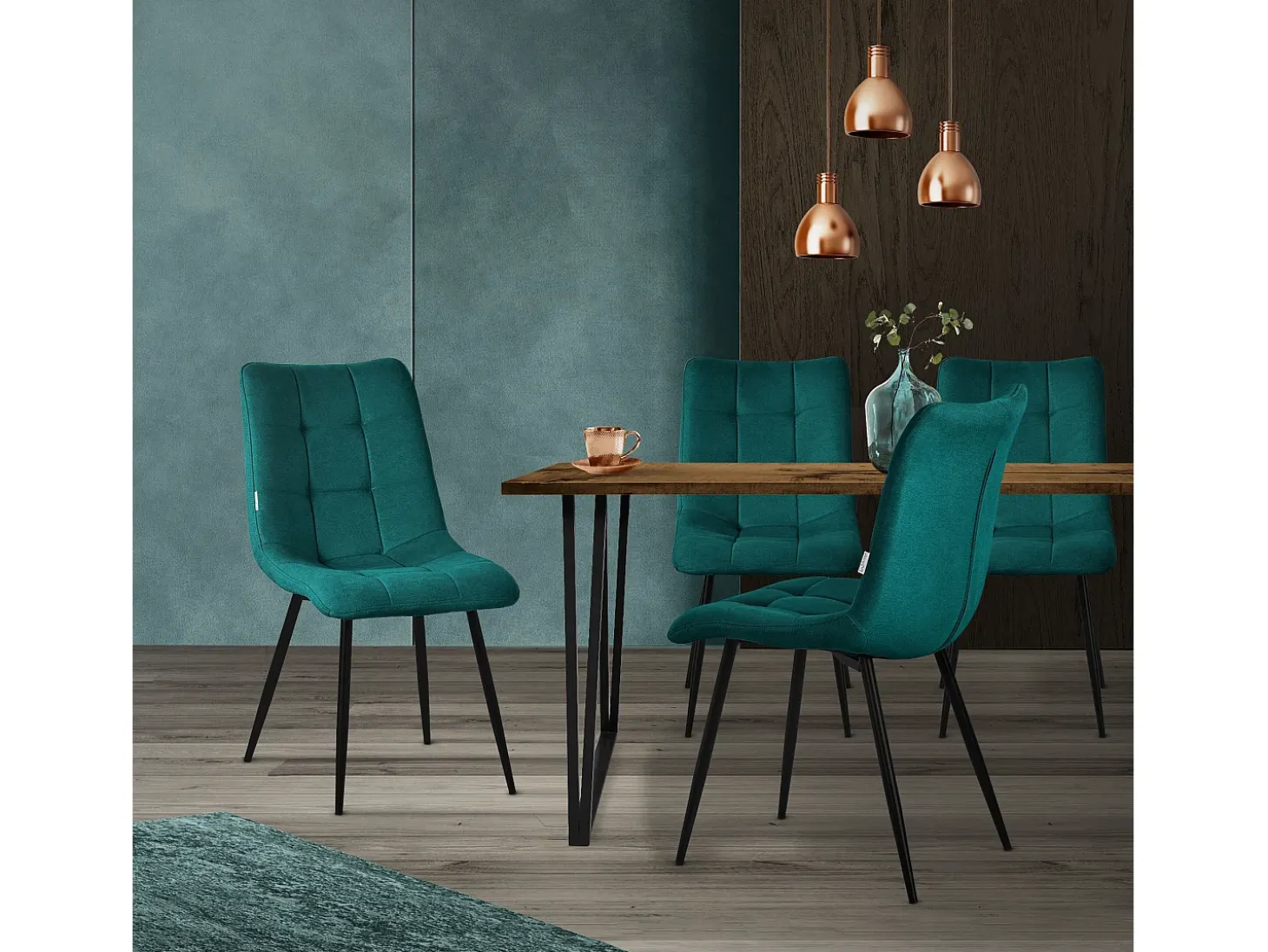 ML-Design Silla de comedor juego de 6 piezas petróleo, Silla de salón con tapicería de tela