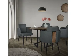 ML-Design Silla de comedor con funda de tela antracita asiento de salón con respaldo y reposabrazos de ratán mueble tapizado con patas de metal