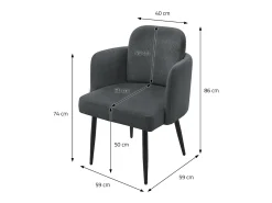 ML-Design Silla de comedor con funda de tela antracita asiento de salón con respaldo y reposabrazos de ratán mueble tapizado con patas de metal