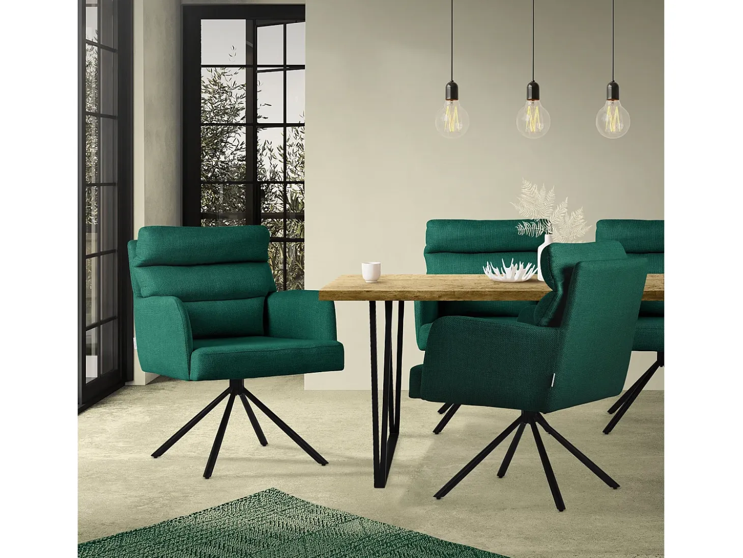 ML-Design Sillas de comedor giratorias 4er Set Verde oscuro, Sillas de salón con reposabrazos y respaldo