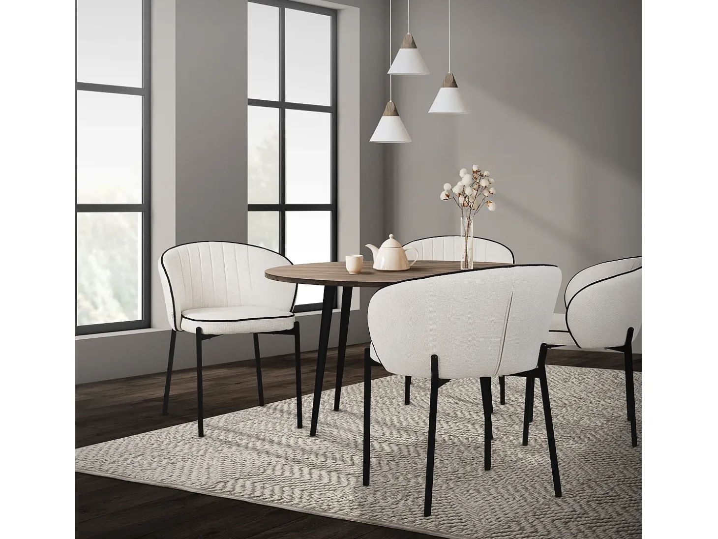 ML-Design 4x Sillas de comedor beige con revestimiento de tela, asiento sofá de salón con respaldo, mueble de cocina tapizado con patas de metal