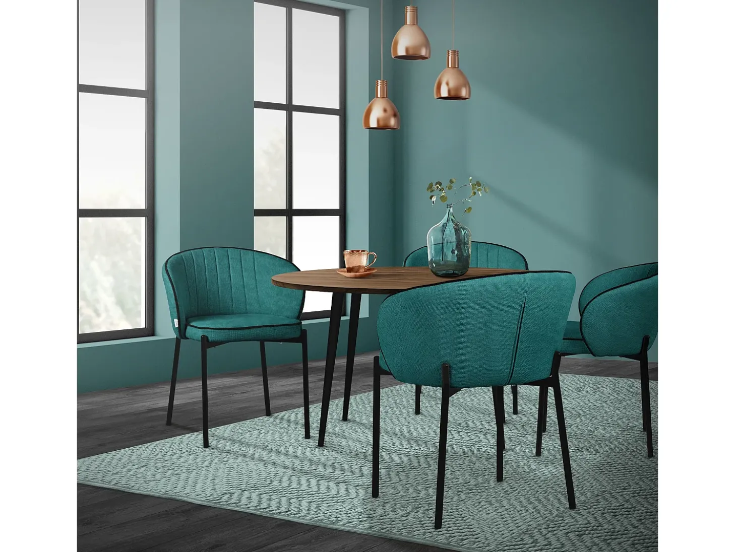 ML-Design 2x Sillas de comedor turquesa oscuro con revestimiento de tela, asiento sofá de salón con respaldo, mueble tapizado con patas de metal