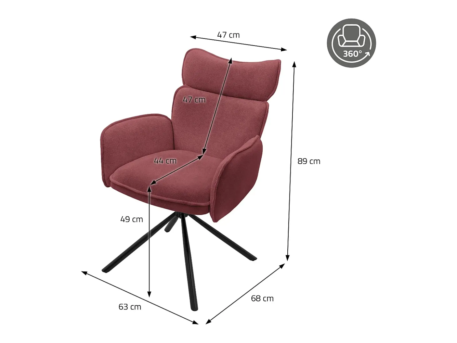 ML-Design 2x Sillas de comedor giratorias 360° rojas con funda de tela, asiento de salón con reposabrazos y respaldo sillón ergonómico de cocina