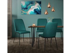 ML-Design 6x Sillas de comedor petróleo poliéster tapizado con patas de metal asiento acolchado con respaldo diseño atemporal mueble ergonómico