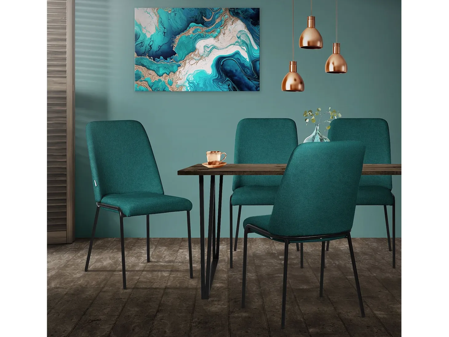 ML-Design 6x Sillas de comedor petróleo poliéster tapizado con patas de metal asiento acolchado con respaldo diseño atemporal mueble ergonómico