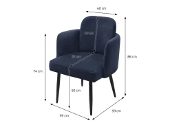 ML-Design 6x Sillas de comedor con funda de tela azul oscuro asientos de salón con respaldo y reposabrazos de ratán mueble tapizado y patas de metal