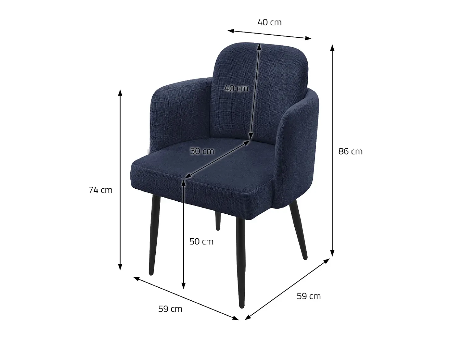 ML-Design 6x Sillas de comedor con funda de tela azul oscuro asientos de salón con respaldo y reposabrazos de ratán mueble tapizado y patas de metal