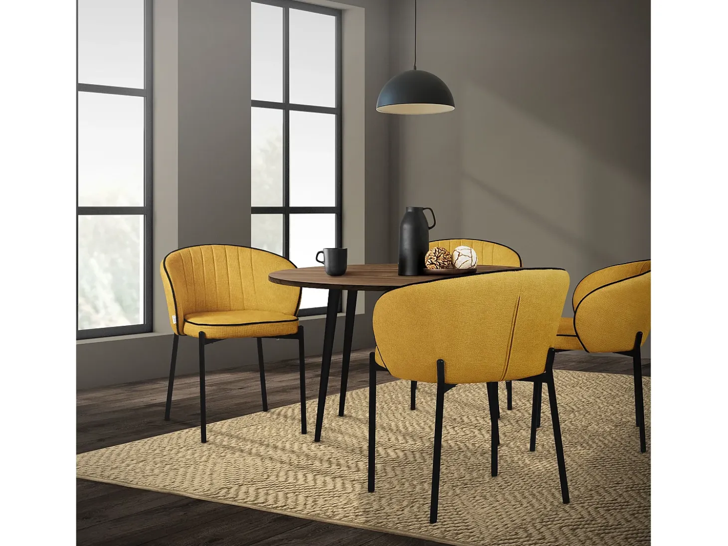 ML-Design 6x Sillas de comedor mostaza con revestimiento de tela, asiento sofá de salón con respaldo, mueble de cocina tapizado con patas de metal