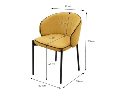 ML-Design 6x Sillas de comedor mostaza con revestimiento de tela, asiento sofá de salón con respaldo, mueble de cocina tapizado con patas de metal