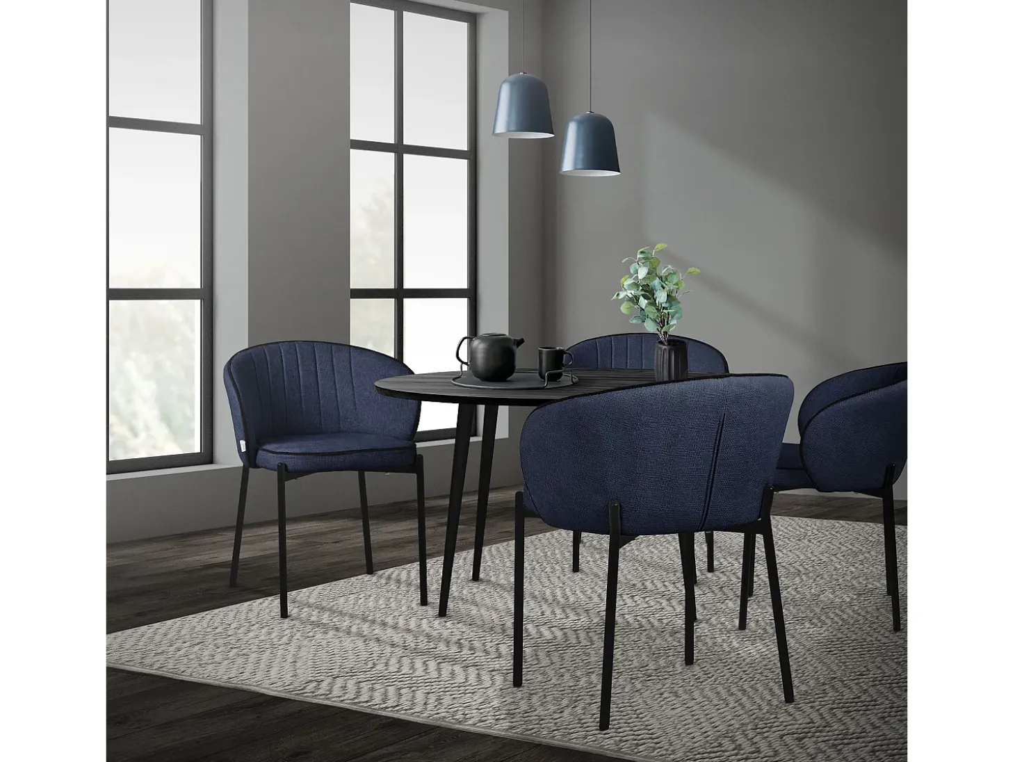ML-Design 2x Sillas de comedor azul oscuro con revestimiento de tela, asiento sofá de salón con respaldo, mueble de cocina tapizado con patas de metal