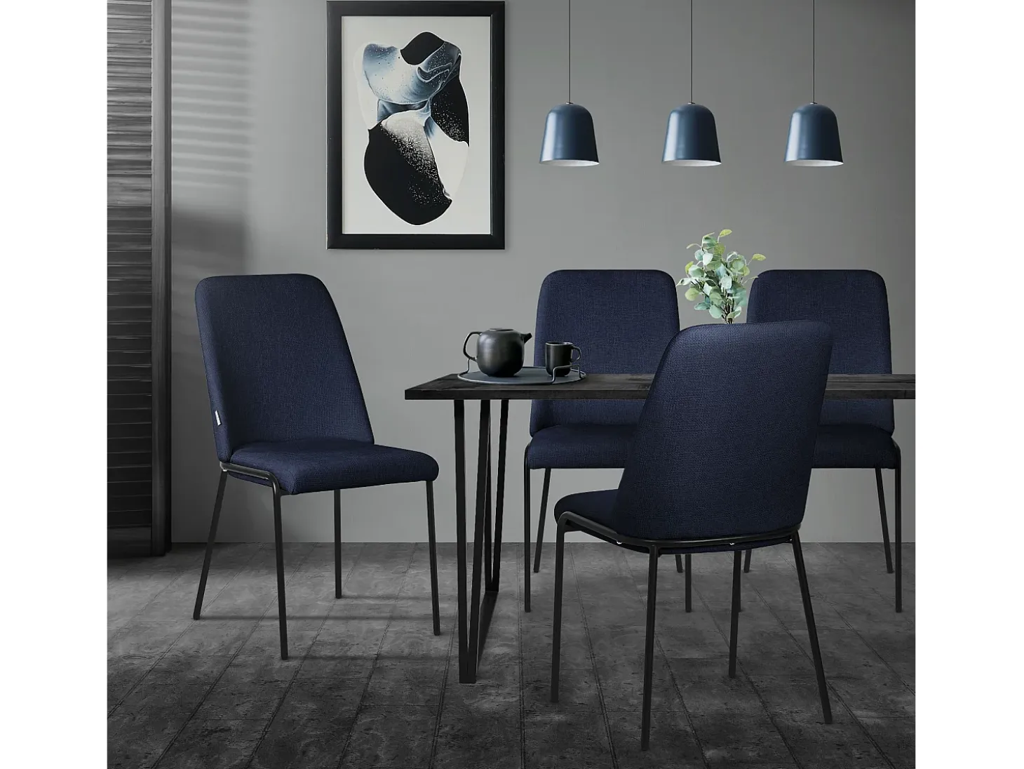ML-Design 2x Sillas de comedor azul oscuro poliéster tapizado con patas de metal asiento acolchado con respaldo diseño atemporal mueble ergonómico