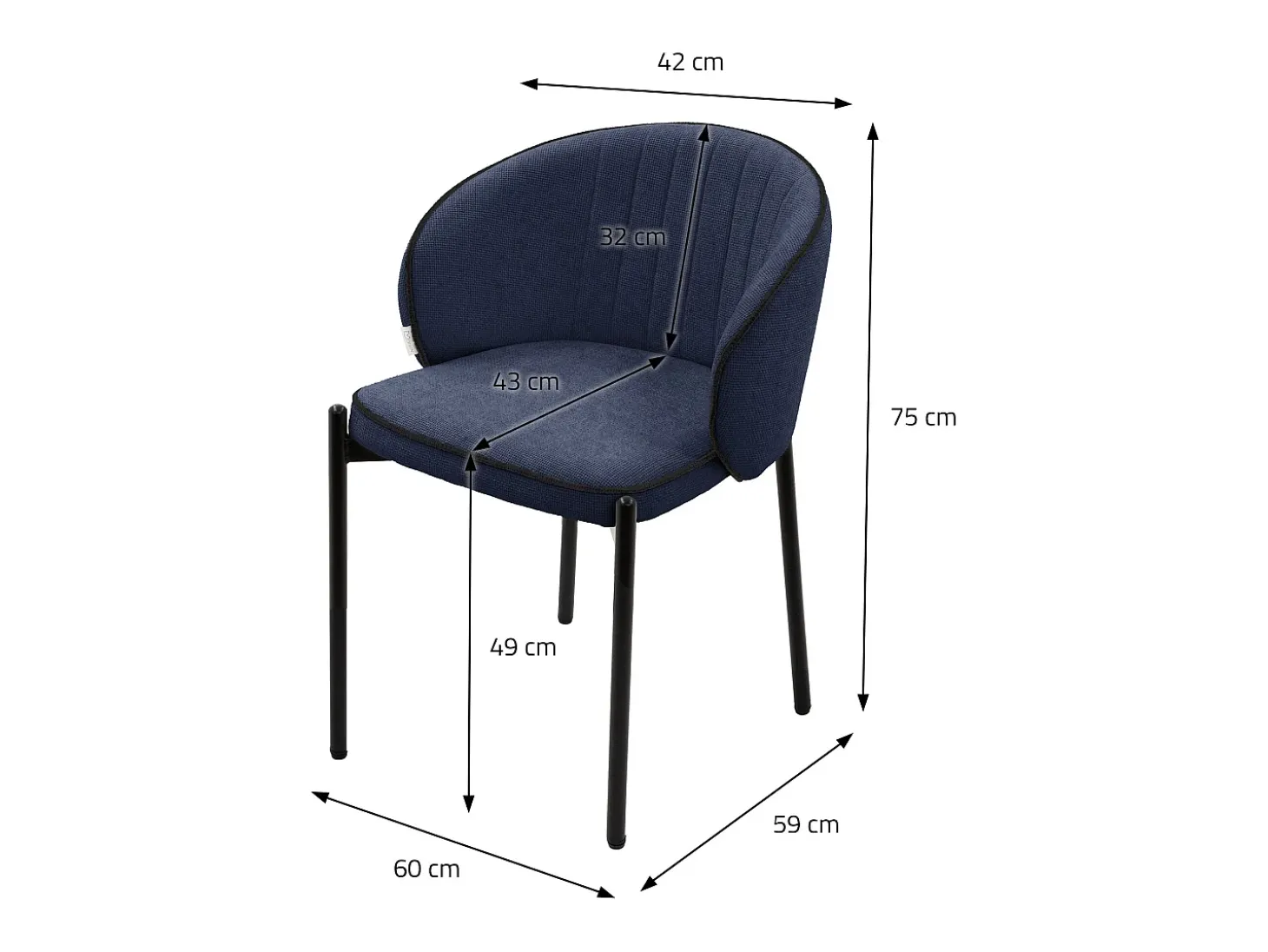 ML-Design 4x Sillas de comedor azul oscuro con revestimiento de tela, asiento sofá de salón con respaldo, mueble de cocina tapizado con patas de metal