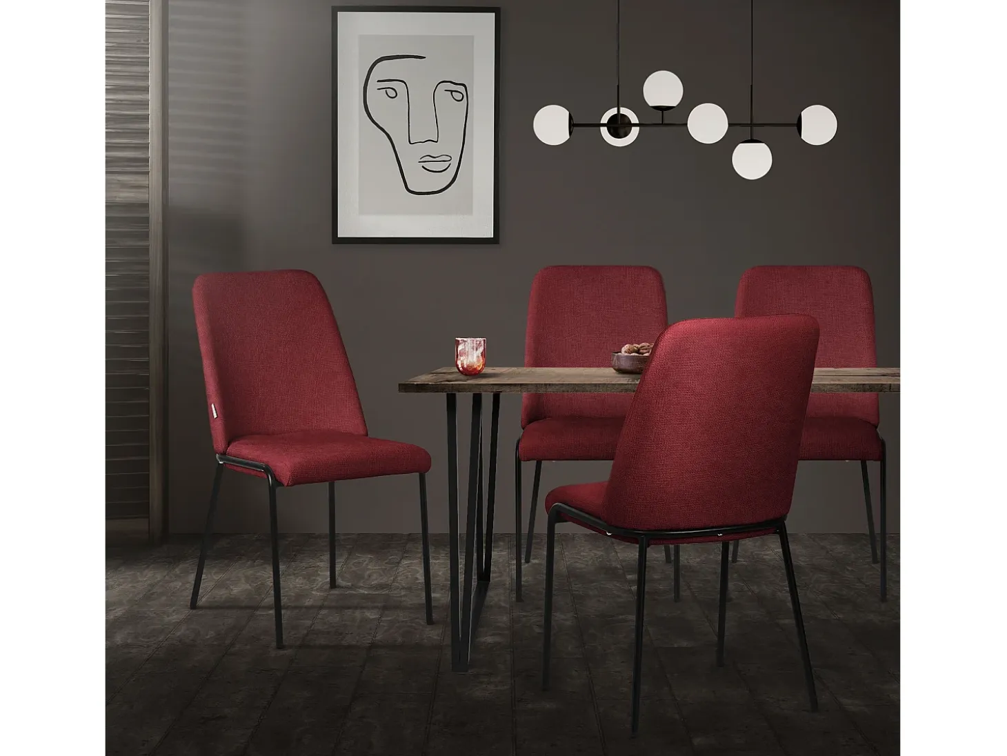 ML-Design 6x Sillas de comedor rojas poliéster tapizado con patas de metal asiento acolchado con respaldo diseño atemporal mueble ergonómico