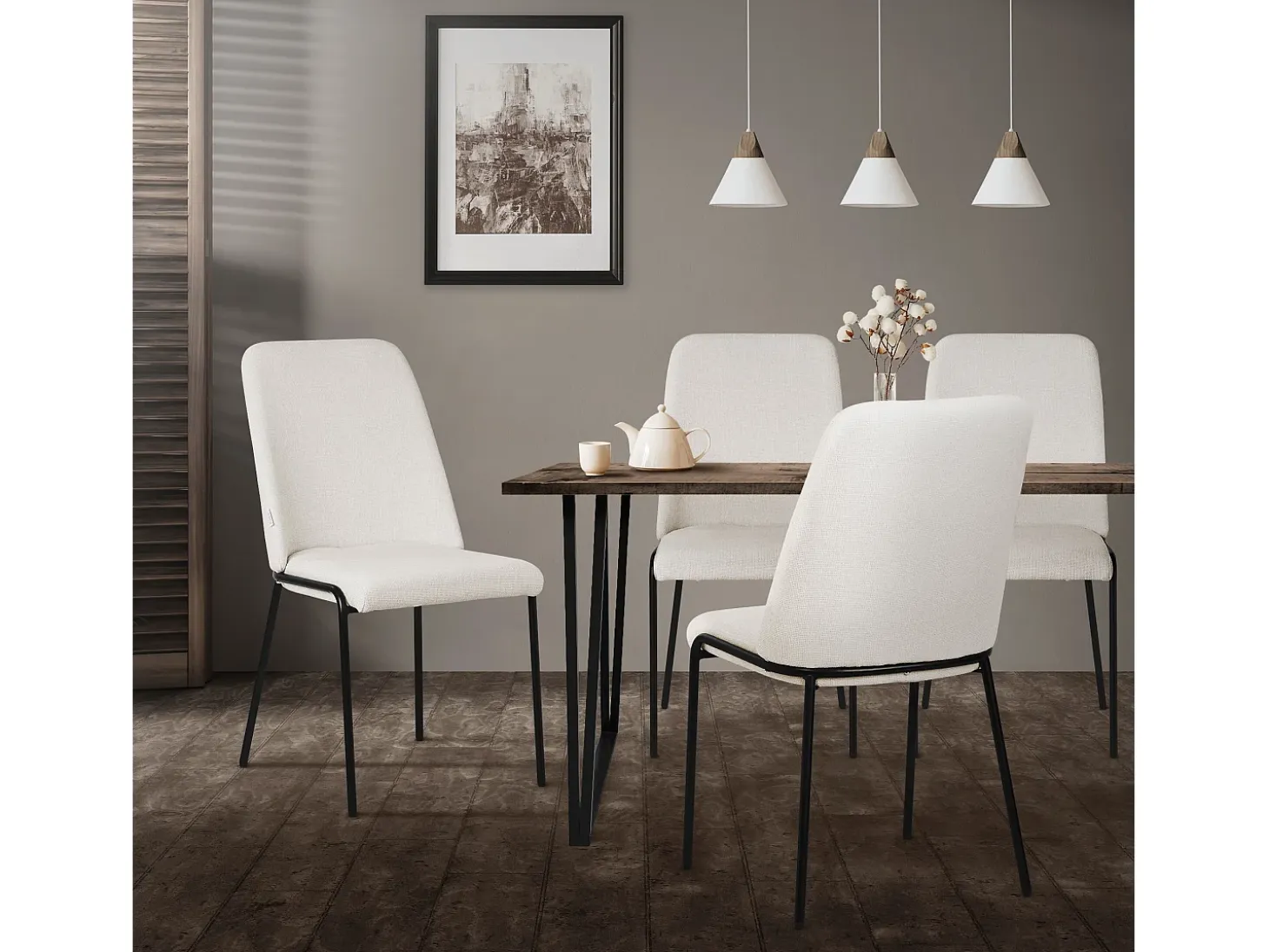 ML-Design 4x Sillas de comedor beige poliéster tapizado con patas de metal asiento acolchado con respaldo diseño atemporal mueble ergonómico