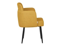 ML-Design 4x Sillas de comedor con funda de tela mostaza asientos sofá de salón con respaldo y reposabrazos de ratán mueble tapizado y patas de metal