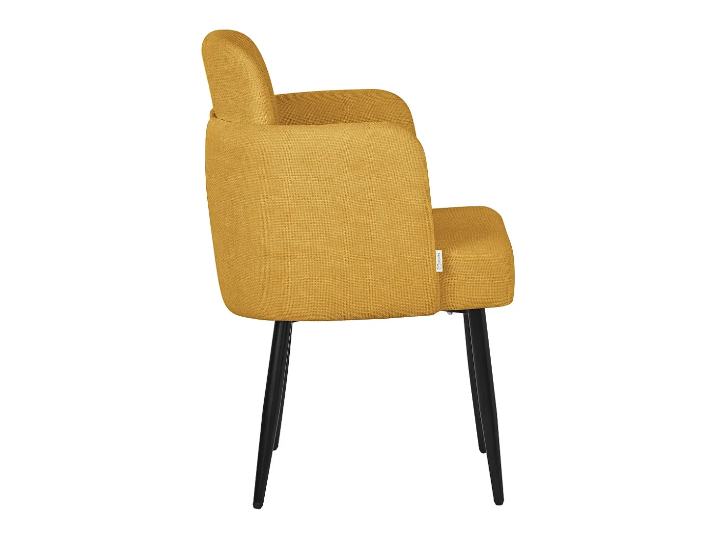 ML-Design 4x Sillas de comedor con funda de tela mostaza asientos sofá de salón con respaldo y reposabrazos de ratán mueble tapizado y patas de metal