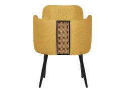ML-Design 4x Sillas de comedor con funda de tela mostaza asientos sofá de salón con respaldo y reposabrazos de ratán mueble tapizado y patas de metal