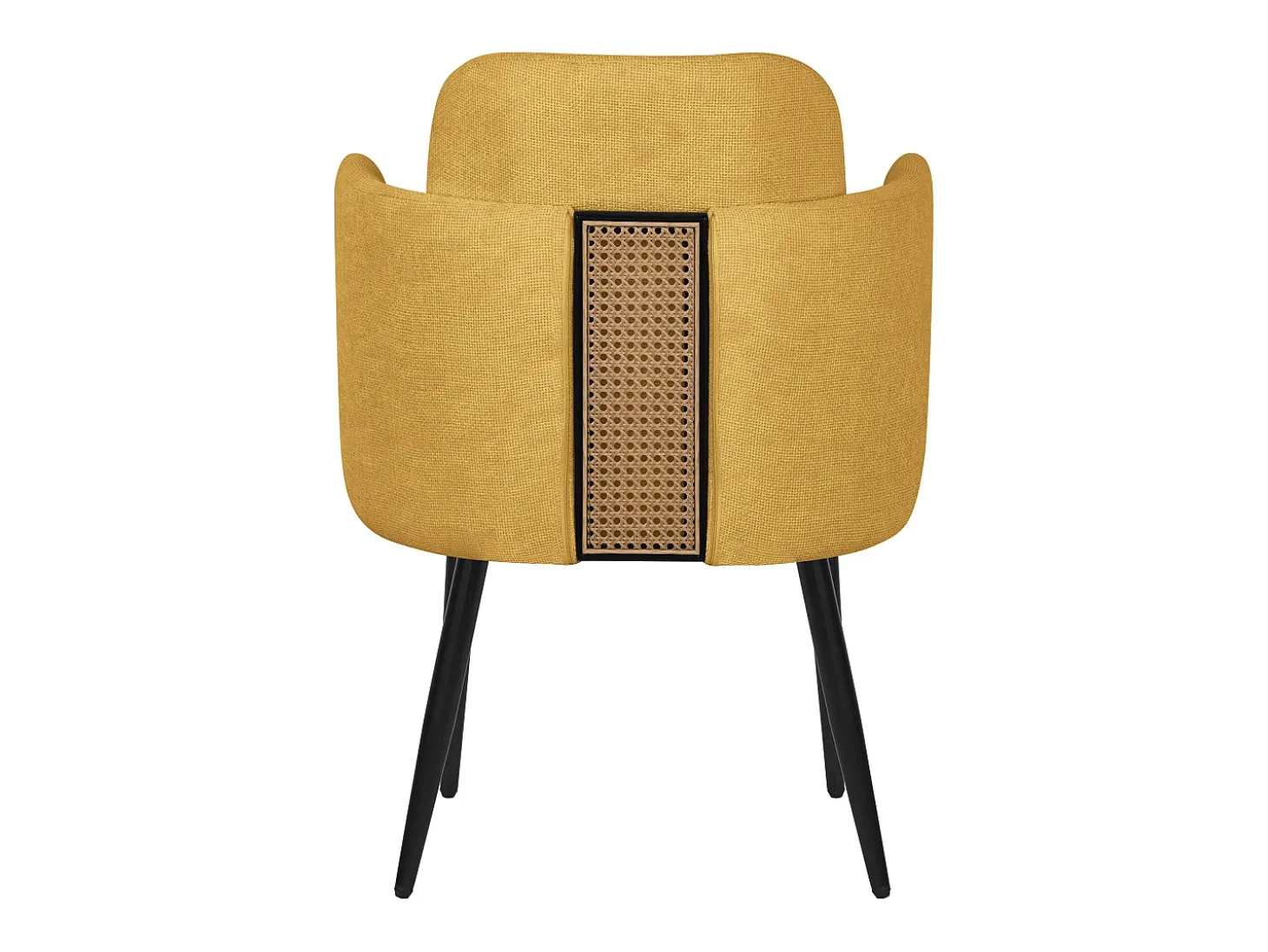 ML-Design 4x Sillas de comedor con funda de tela mostaza asientos sofá de salón con respaldo y reposabrazos de ratán mueble tapizado y patas de metal