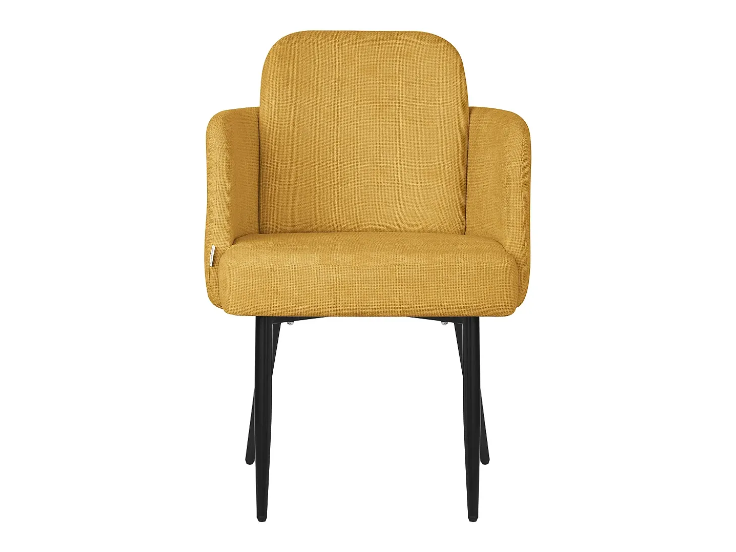 ML-Design 4x Sillas de comedor con funda de tela mostaza asientos sofá de salón con respaldo y reposabrazos de ratán mueble tapizado y patas de metal