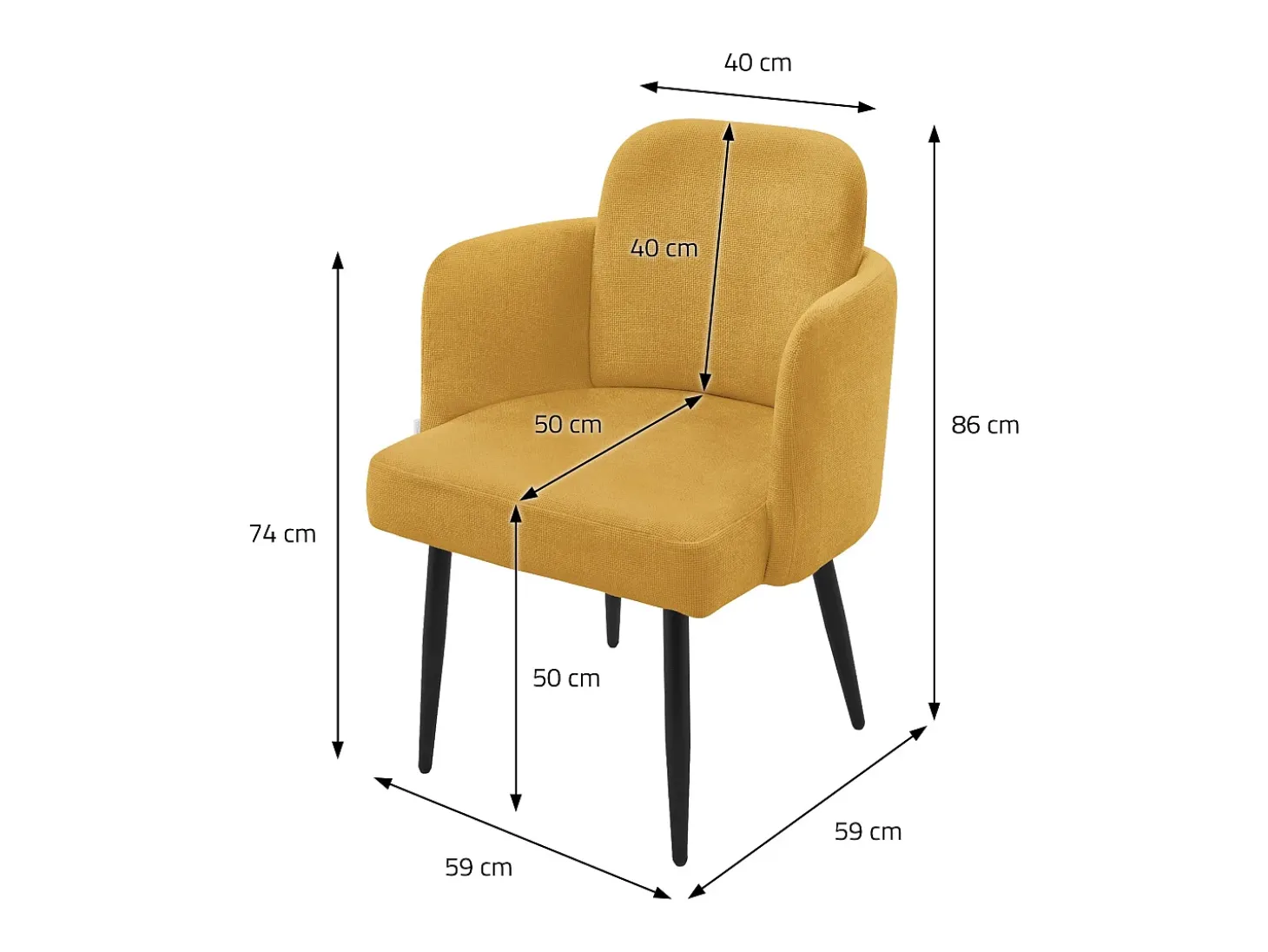ML-Design 4x Sillas de comedor con funda de tela mostaza asientos sofá de salón con respaldo y reposabrazos de ratán mueble tapizado y patas de metal