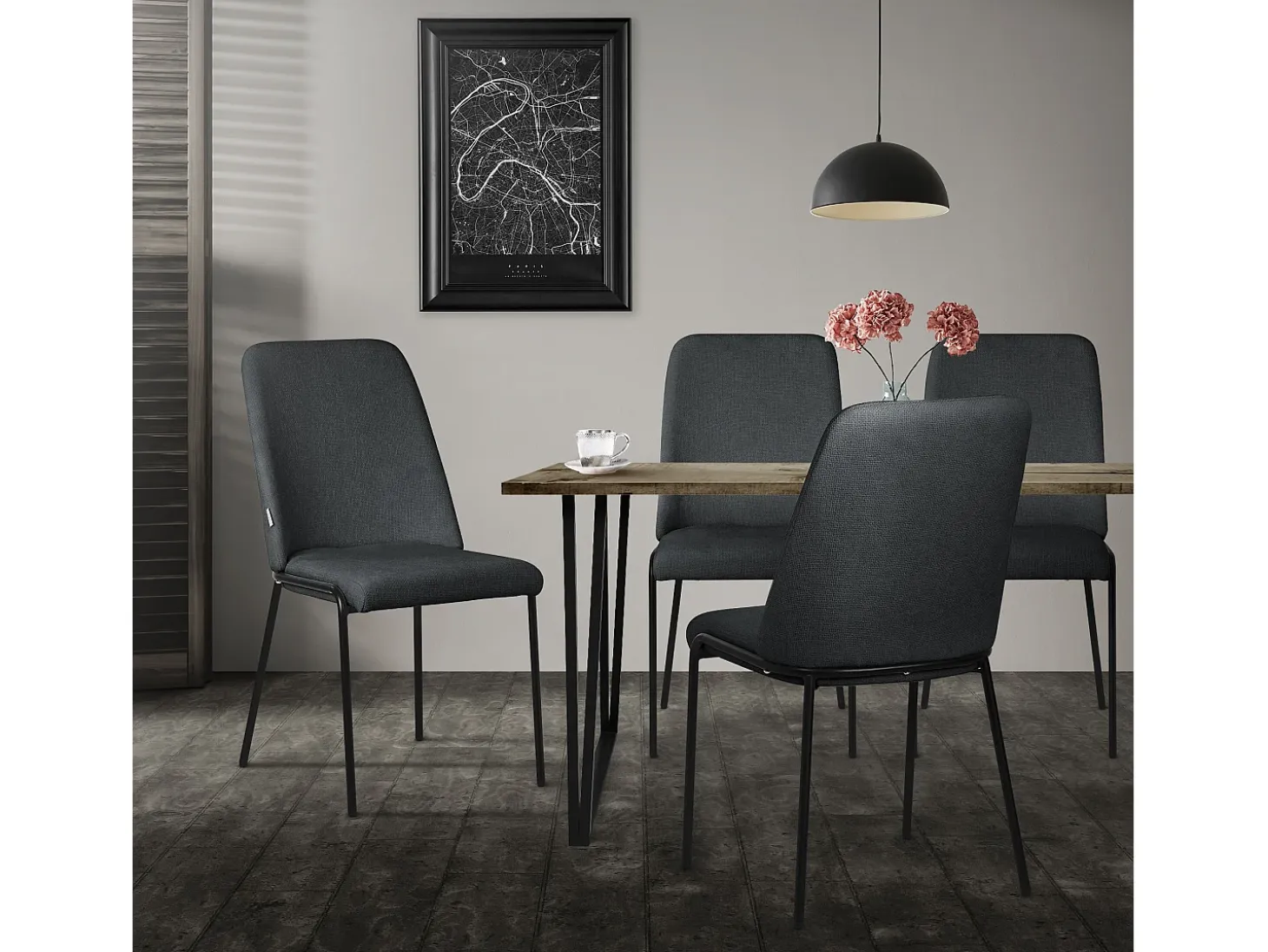 ML-Design 2x Sillas de comedor antracita poliéster tapizado con patas de metal asiento acolchado con respaldo diseño atemporal mueble ergonómico