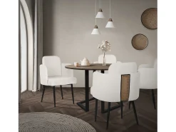 ML-Design 6x Sillas de comedor con funda de tela beige asientos sofá de salón con respaldo y reposabrazos de ratán mueble tapizado con patas de metal
