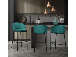 ML-Design 2x Taburetes de bar turquesa oscuro con tapizado de tela, 76cm sillas con respaldo y reposapíes, estructura metálica sillones para encimera