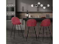 ML-Design 4x Taburetes de bar rojos con tapizado de tela, 75cm altura, sillas con respaldo y reposapíes, estructura metálica sillones para encimera