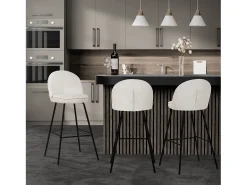 ML-Design 2x Taburetes de bar beige con tapizado de tela, 75cm altura, sillas con respaldo y reposapíes, estructura metálica sillones para encimera