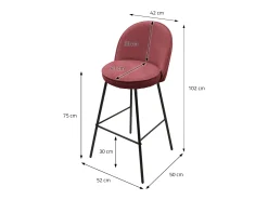 ML-Design 2x Taburetes de bar rojos con tapizado de tela, 75cm altura, sillas con respaldo y reposapíes, estructura metálica sillones para encimera