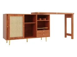 Mobile bar girevole con 2 ante scorrevoli in rattan e cassetto - marrone
