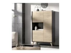 Modulo alto 3 puertas para salón o cocina Dina en Natural-Grafito, 135cm(alto) 81cm(ancho