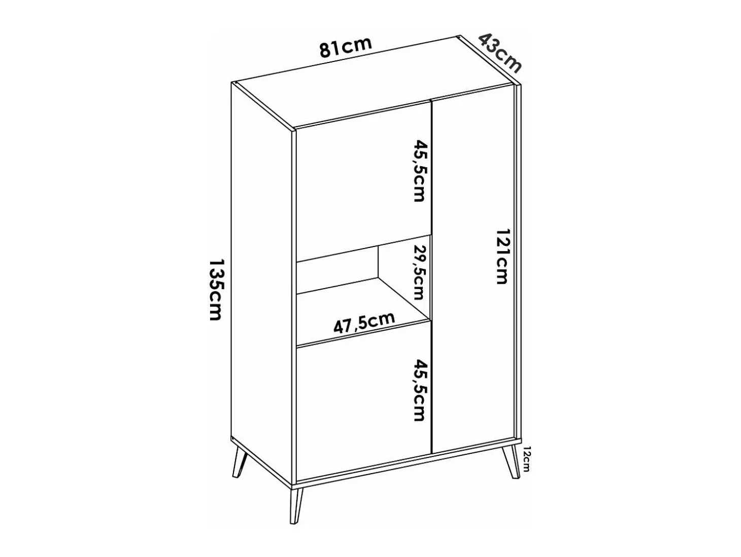 Modulo alto 3 puertas para salón o cocina Dina en Natural-Grafito, 135cm(alto) 81cm(ancho