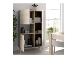 Modulo alto 3 puertas para salón o cocina Dina en Natural-Grafito, 135cm(alto) 81cm(ancho