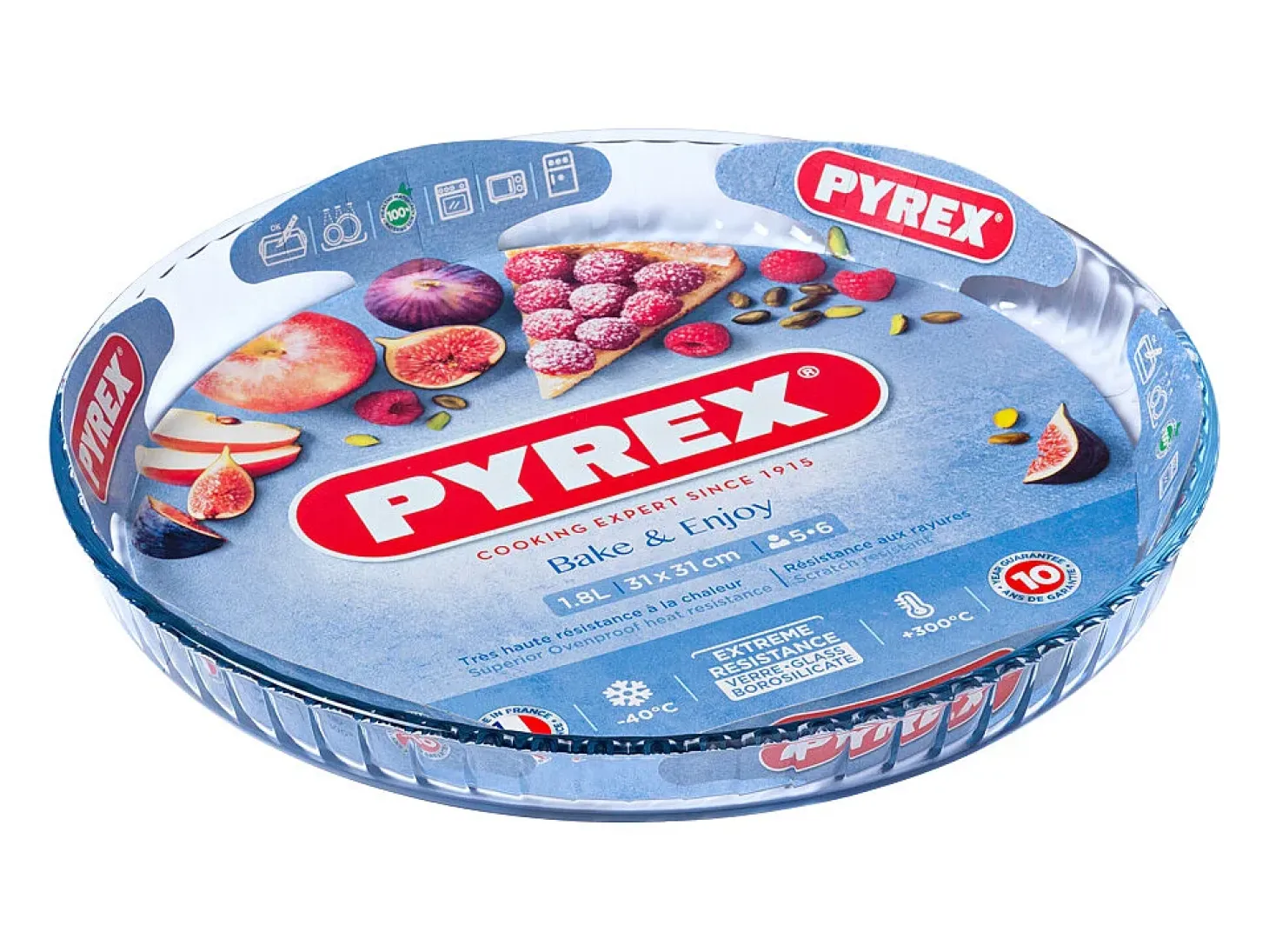 Molde plano de tarta para horno Classic Pyrex redondo vidrio Ø31x4 cm