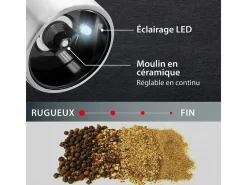 Molino Eléctrico de Sal y Pimienta ADE en Acero Inoxidable con Molinillo de Cerámica, Molienda Ajustable y LED, 22,5 cm, Negro