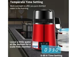 Máquina de Agua Destilada SucceBuy, 4L 1 L/H con Temporizador y Doble Pantalla de Temperatura, Roja