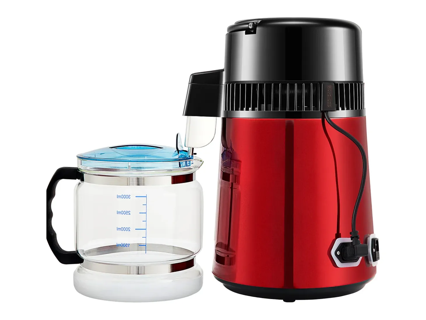 Máquina de Agua Destilada SucceBuy, 4L 1 L/H con Temporizador y Doble Pantalla de Temperatura, Roja