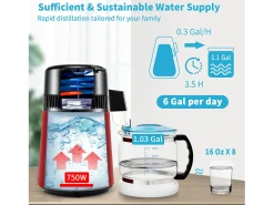 Máquina de Agua Destilada SucceBuy, 4L 1 L/H con Temporizador y Doble Pantalla de Temperatura, Roja
