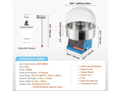 Máquina de Algodón de Azúcar Comercial SucceBuy, Máquina de Algodón de Azúcar 1000 W, Azul