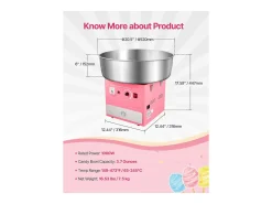 Máquina de Algodón de Azúcar SucceBuy, Eléctrica 1000 W, Comercial, Bol de Acero Inoxidable de 52 cm, Cuchara/Cajón, Cumpleaños/Fiesta, Rosa