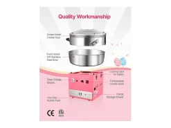 Máquina de Algodón de Azúcar SucceBuy, Eléctrica 1000 W, Comercial, Bol de Acero Inoxidable de 52 cm, Cuchara/Cajón, Cumpleaños/Fiesta, Rosa