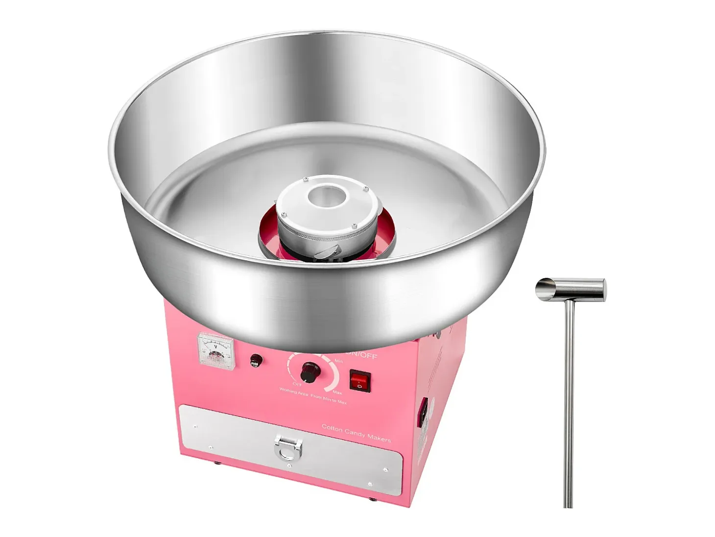 Máquina de Algodón de Azúcar SucceBuy, Eléctrica 1000 W, Comercial, Bol de Acero Inoxidable de 52 cm, Cuchara/Cajón, Cumpleaños/Fiesta, Rosa