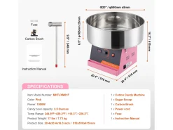 Máquina de Algodón de Azúcar Comercial SucceBuy, Máquina de Algodón de Azúcar 1000 W, Rosa