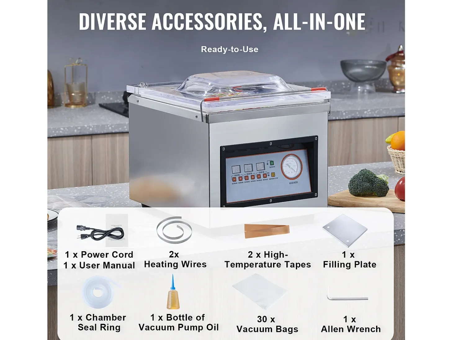Máquina de Envasar SucceBuy al Vacío de Cámara 320 W Máquina de Envasado al Vacío Tamaño Compacto 32cm en la Cocina y para Uso Comercial