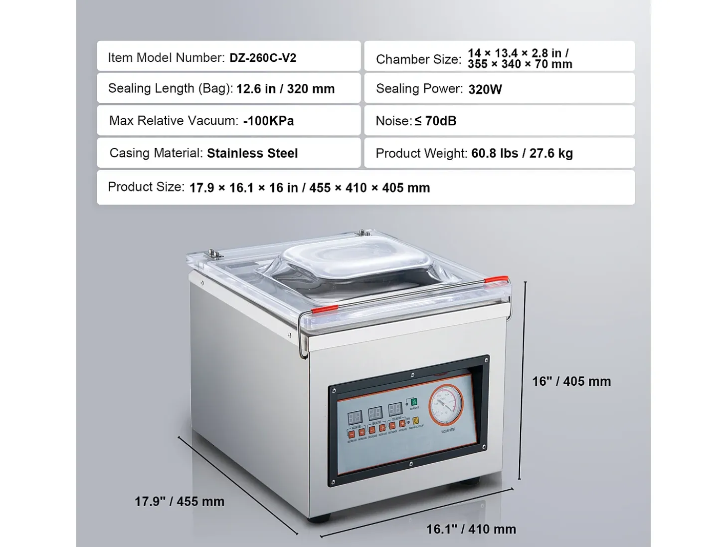 Máquina de Envasar SucceBuy al Vacío de Cámara 320 W Máquina de Envasado al Vacío Tamaño Compacto 32cm en la Cocina y para Uso Comercial