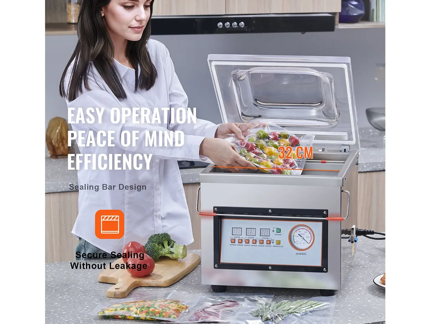 Máquina de Envasar SucceBuy al Vacío de Cámara 320 W Máquina de Envasado al Vacío Tamaño Compacto 32cm en la Cocina y para Uso Comercial