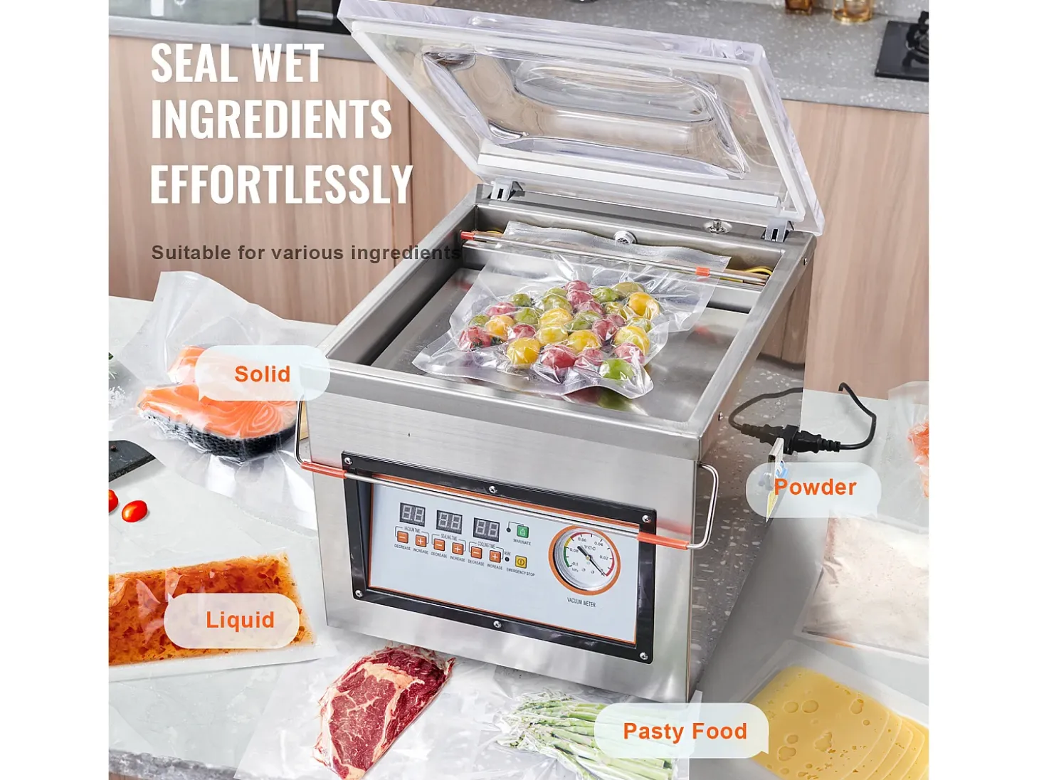 Máquina de Envasar SucceBuy al Vacío de Cámara 320 W Máquina de Envasado al Vacío Tamaño Compacto 32cm en la Cocina y para Uso Comercial
